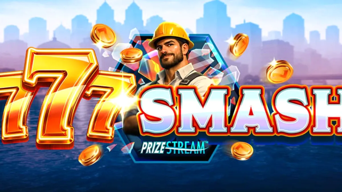 777 Smash سلاٹ گیم کا منظر جس میں تعمیراتی سائٹ اور تباہ کن گیند دکھائی گئی ہے